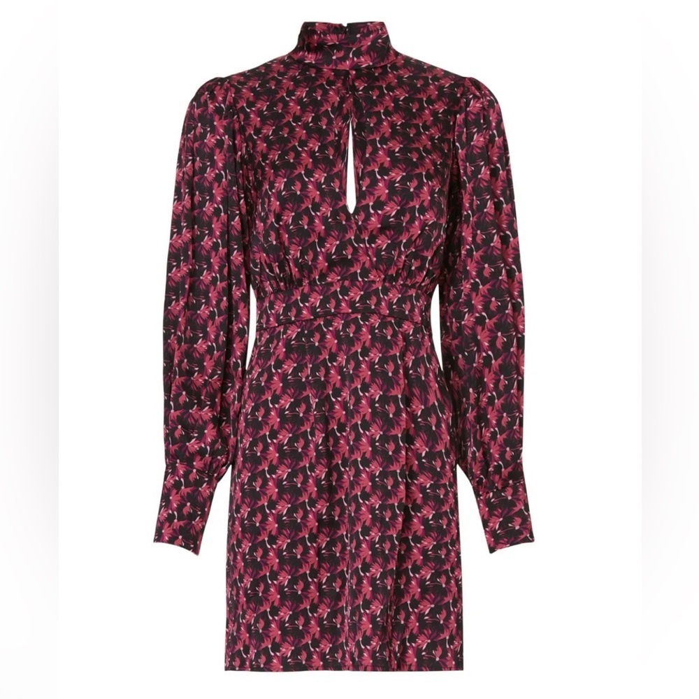 Ronny Kobo Collection Black and Pink Floral Long Sleeve Dress Flawed